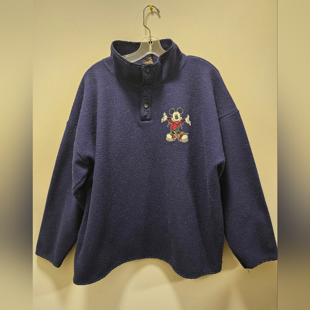 Vintage Mickey Mouse Navy Blue Fleece Sweater | Size Large